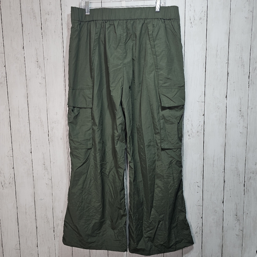 NWOT Halara Womens Green Mid Rise Side Pocket Wide Leg Nylon Cargo Pants Size XL - Picture 11 of 11